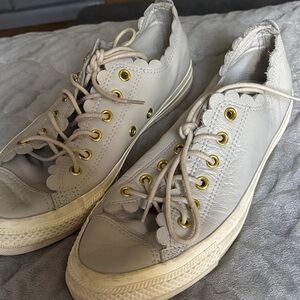 Converse Gray Scalloped Sneakers with Gold Eyelets